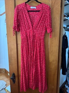 Auguste Red Floral Button-Front Midi Dress, US 4